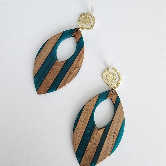 Wood Earrings, Large Wood Earrings - Picture 2 of 4